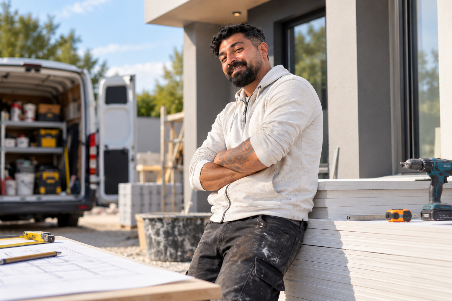 sympathischer handwerker auf der baustelle